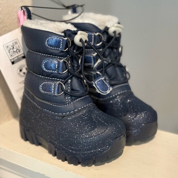 Member's Mark Snow Winter Rain Boot, Faux Fur-Lined Blue Sparkle Kids Sz 7/8 - Picture 1 of 8